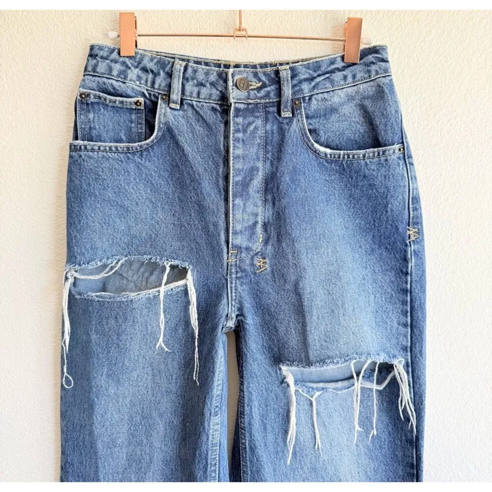 Ksubi Brooklyn Jean Stella Slashed High Rise Straight Leg Denim in Blue size 28